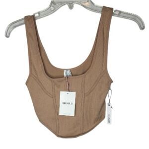 Forever 21 Tan Rib -Knit Hook-And-Eye Cropped Tank Top. Size Small. NWT.